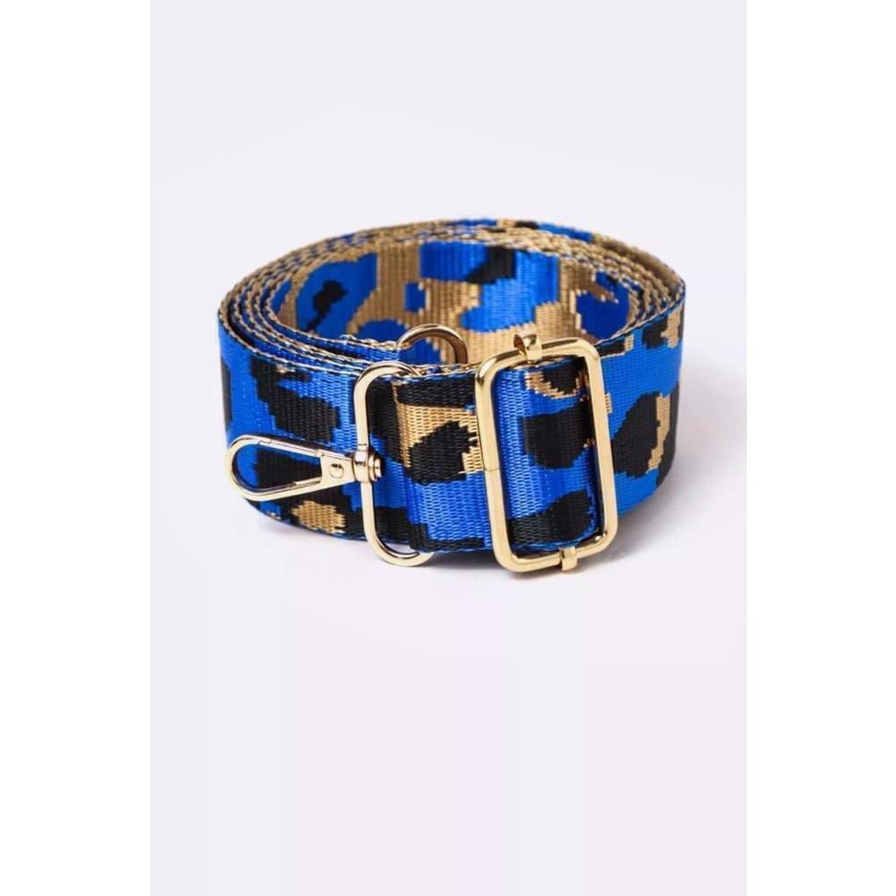 Leopard Pattern Adjustable Purse Strap In Blue And Gold - Picture 4 of 7